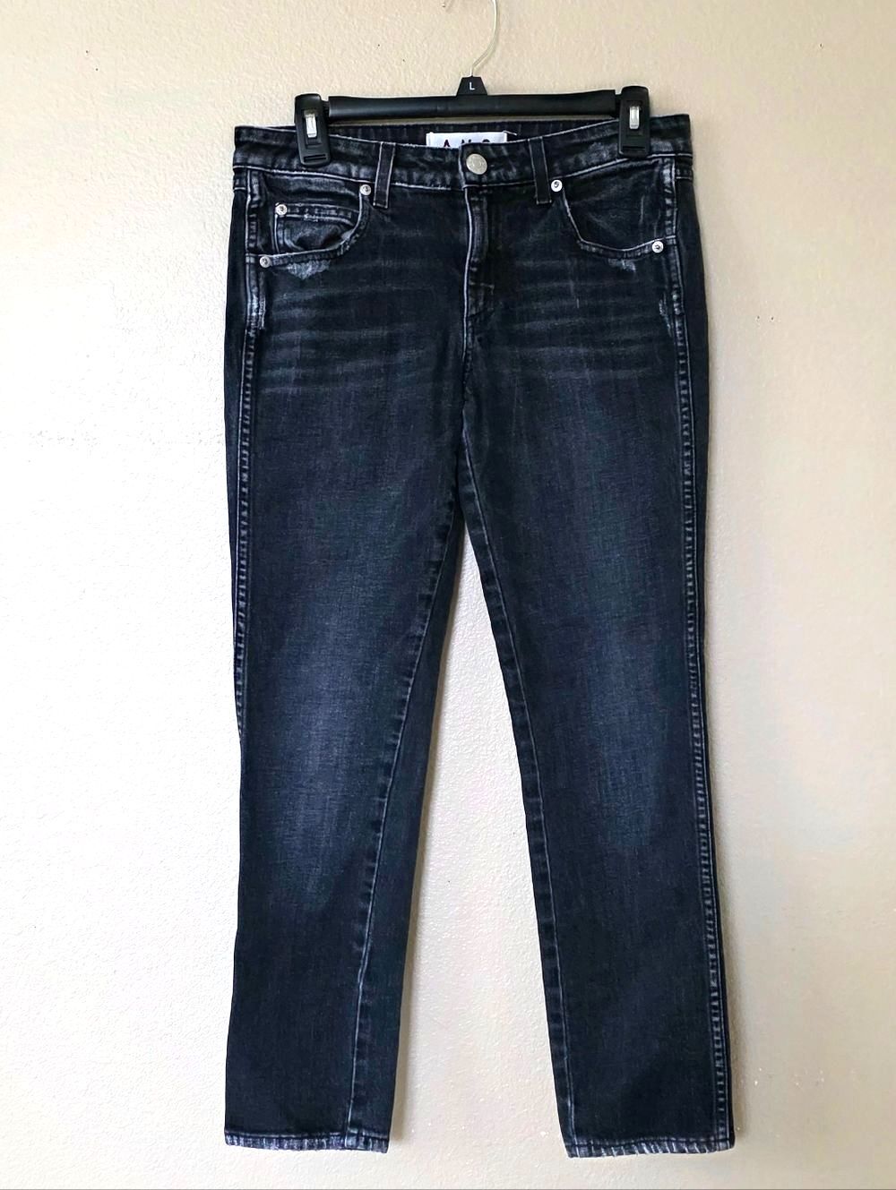 AMO Black Kate Distressed Denim Straight Leg Jeans - Size 27